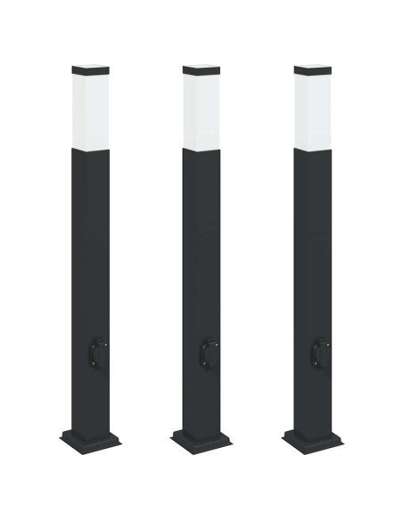 Lampioni a palo con presa elettrica 3 pz 80 cm Nero IP44