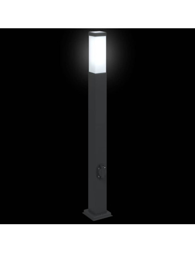 Lampioni a palo con presa elettrica 3 pz 80 cm Nero IP44
