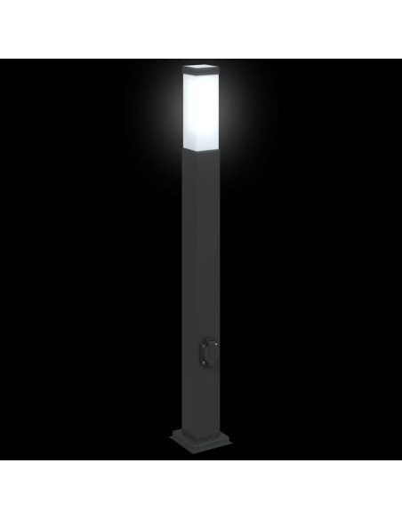 Lampioni a palo con presa elettrica 3 pz 80 cm Nero IP44