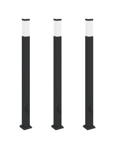 Lampioni a palo con presa elettrica 3 pz 110 cm Nero IP44 2