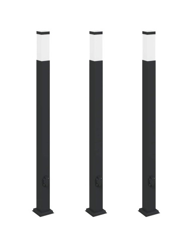 Lampioni a palo con presa elettrica 3 pz 110 cm Nero IP44
