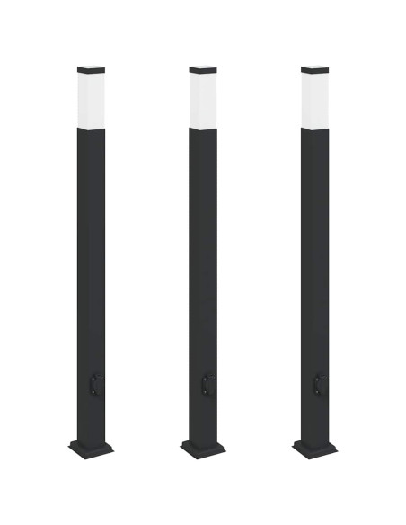 Lampioni a palo con presa elettrica 3 pz 110 cm Nero IP44