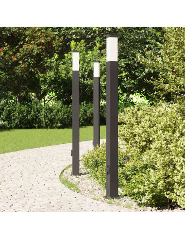 Lampioni a palo con presa elettrica 3 pz 110 cm Nero IP44