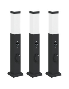 Lampioni a paletto con sensore e presa 3 pz 50 cm neri IP44 2