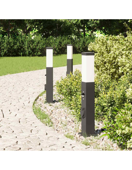 Lampioni a paletto con sensore e presa 3 pz 50 cm neri IP44