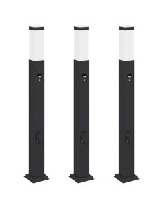 Lampioni a paletto con sensore e presa 3 pz 80 cm neri IP44 2