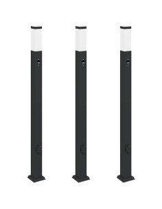 Lampioni a paletto con sensore e presa 3 pz 110 cm neri IP44 2