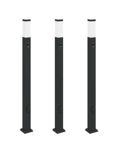 Lampioni a paletto con sensore e presa 3 pz 110 cm neri IP44