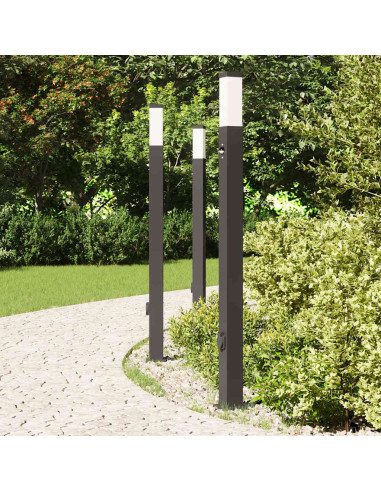 Lampioni a paletto con sensore e presa 3 pz 110 cm neri IP44