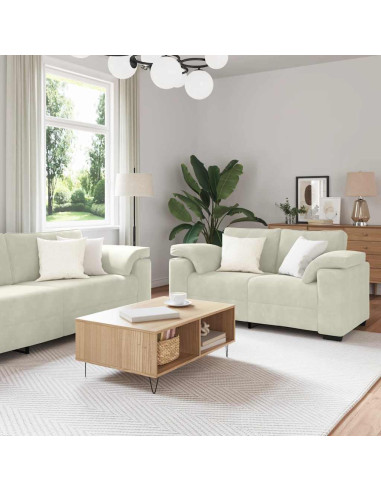 Set di Divani 3 pz con Cuscini Crema in Velluto