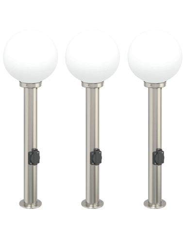 Lampioni a colonnina con presa elettrica 3 pz 80 cm Acciaio Inox IP44