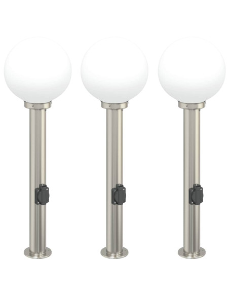 Lampioni a colonnina con presa elettrica 3 pz 80 cm Acciaio Inox IP44
