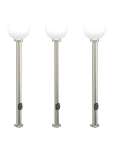 Lampioni a colonnina con presa elettrica 3 pz 120 cm Acciaio Inox IP44