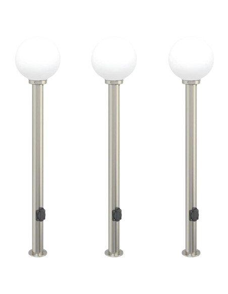 Lampioni a colonnina con presa elettrica 3 pz 120 cm Acciaio Inox IP44