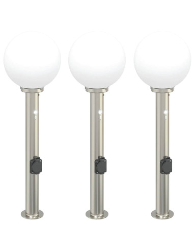 Lampioni a dissuasore con sensore e presa 3 pz 80 cm Acciaio Inox IP44