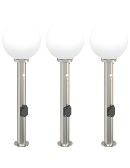 Lampioni a dissuasore con sensore e presa 3 pz 80 cm Acciaio Inox IP44
