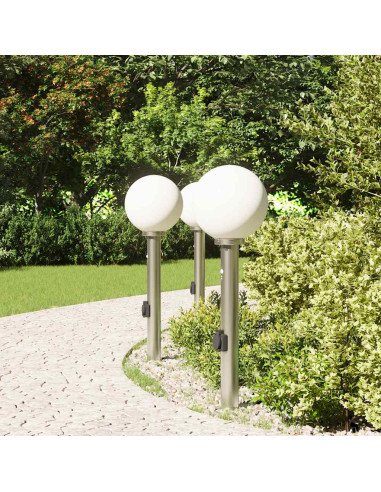 Lampioni a dissuasore con sensore e presa 3 pz 80 cm Acciaio Inox IP44