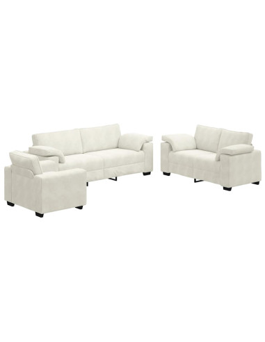 Set di Divani 3 pz con Cuscini Crema in Velluto