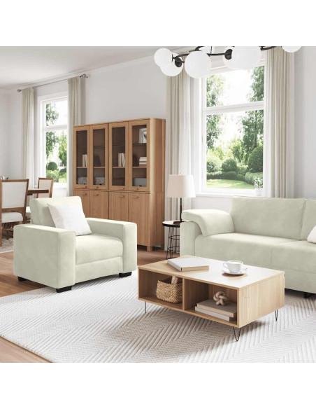 Set di Divani 3 pz con Cuscini Crema in Velluto