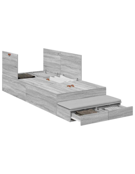 Struttura letto con contenitore Grigio Sonoma 90 cm
