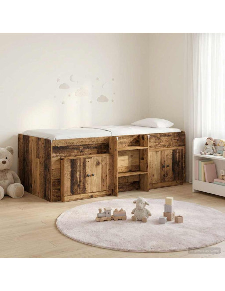 Struttura Letto Loft con Mobile con porta 3 pz Legno antico