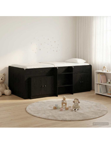 Struttura Letto Loft con Armadietto 3 pz Nero Legno multistrato