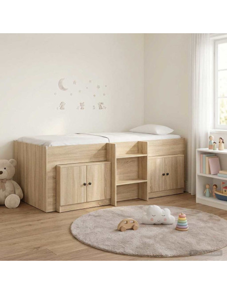 Struttura Letto Loft con Armadietto 3 pz Rovere Sonoma