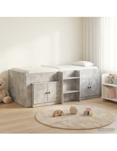 Struttura Letto Loft con Armadietto 3 pz Grigio Cemento