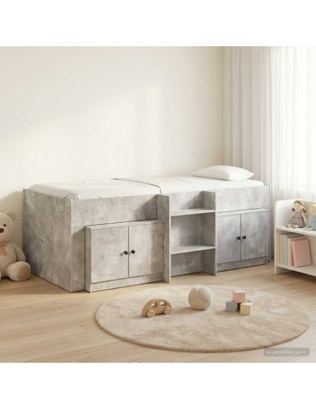 Struttura Letto Loft con Armadietto 3 pz Grigio Cemento