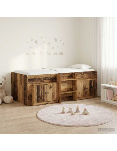 Struttura Letto Loft con Armadietto con porta 3 pz Legno antico