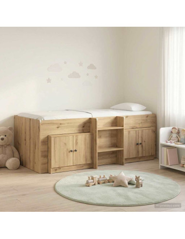 Struttura Letto Loft con Armadietto 3 pz Rovere Artigianale