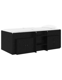 Struttura Letto Loft con Armadietto 3 pz Nero Legno multistrato 2