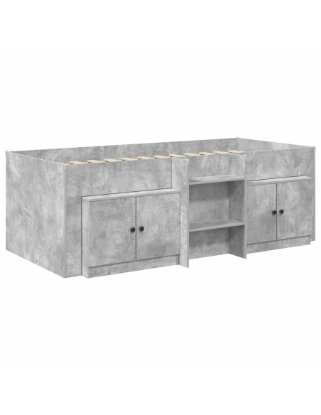 Struttura Letto Loft con Armadietto 3 pz Grigio Cemento