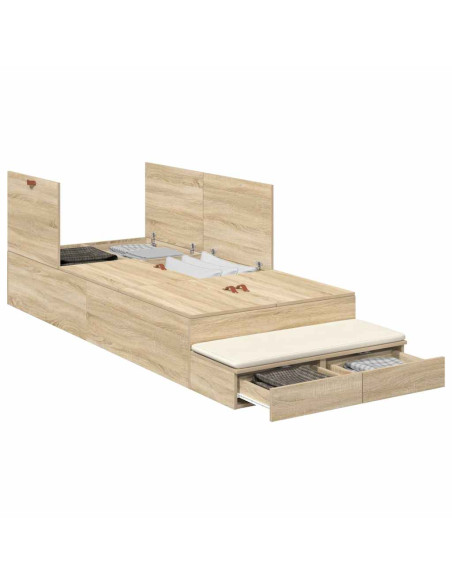 Struttura letto con contenitore Rovere Sonoma 90 cm