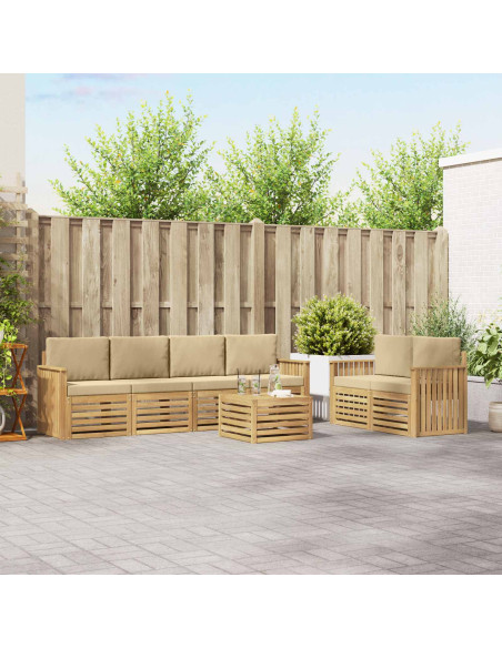 Set di divani da esterno 7 pcs Bianco e Beige Poliestere