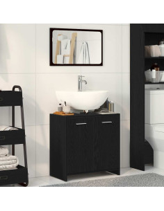 Mobile da Bagno con Specchio Rovere Nero in Legno Multistrato