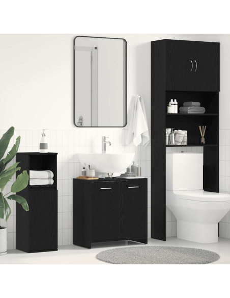 Mobile Lavabo Bagno Rovere Nero 60x30x60cm in Legno Multistrato