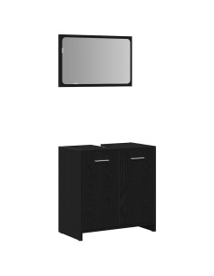 Mobile da Bagno con Specchio Rovere Nero in Legno Multistrato 2