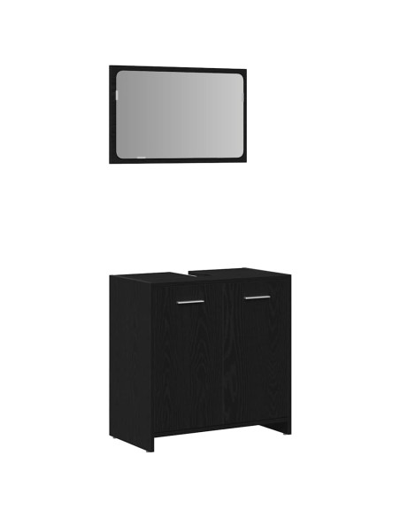 Mobile da Bagno con Specchio Rovere Nero in Legno Multistrato