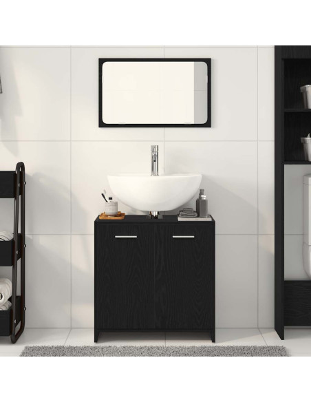 Mobile da Bagno con Specchio Rovere Nero in Legno Multistrato