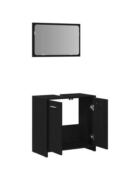 Mobile da Bagno con Specchio Rovere Nero in Legno Multistrato