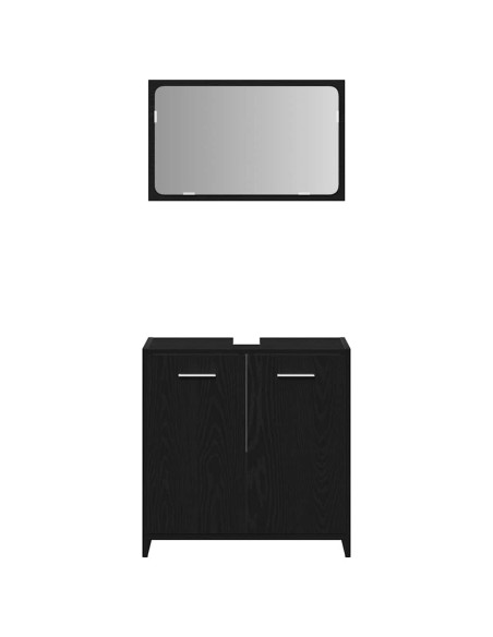 Mobile da Bagno con Specchio Rovere Nero in Legno Multistrato