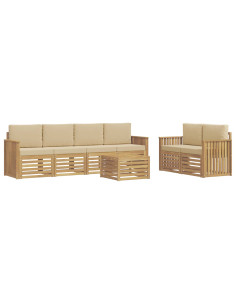 Set di divani da esterno 7 pcs Bianco e Beige Poliestere 2
