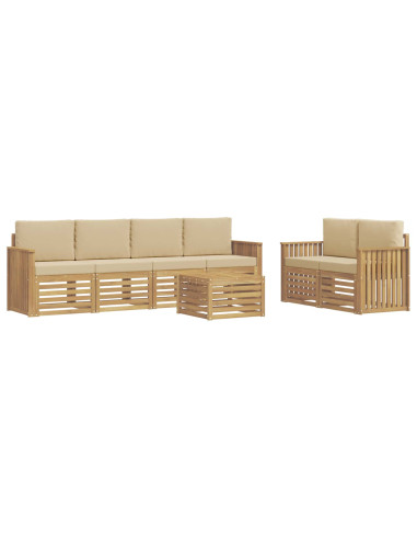 Set di divani da esterno 7 pcs Bianco e Beige Poliestere