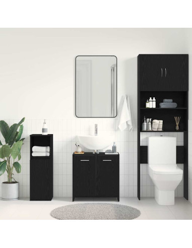 Mobile Lavabo Bagno Rovere Nero 60x30x60cm in Legno Multistrato