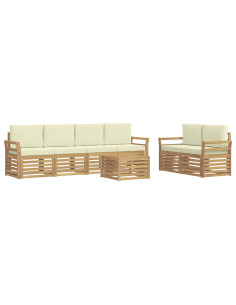 Set di divani da esterno 7 pcs Bianco e Crema Poliestere 2