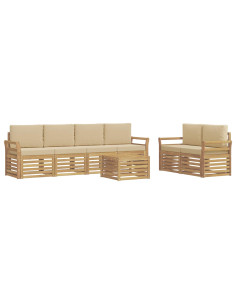 Set di divani da esterno 7 pcs Bianco e Beige Poliestere 2