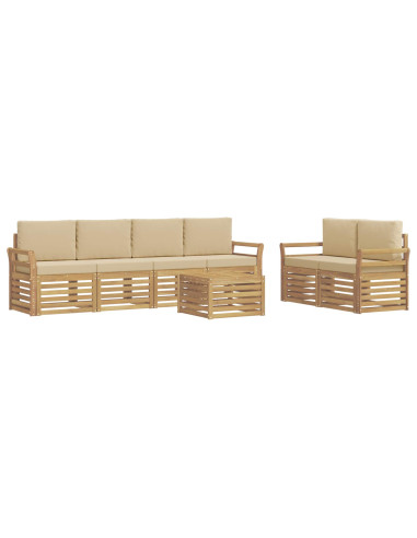 Set di divani da esterno 7 pcs Bianco e Beige Poliestere