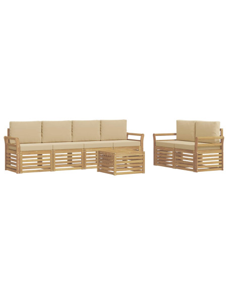 Set di divani da esterno 7 pcs Bianco e Beige Poliestere
