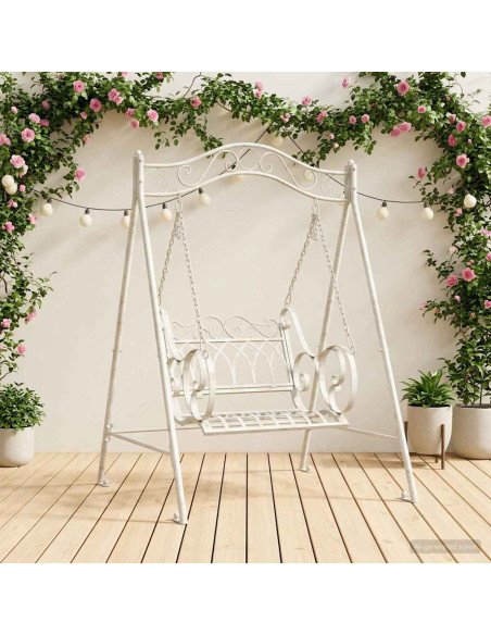 Panchina a Dondolo Acciaio 113 x 121,5 x 168 cm Bianco Antico